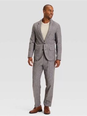 Men's Gray Textured Wool-Blend Blazer & Trouser Set. XL